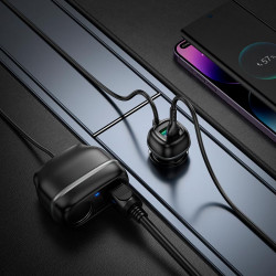 Адаптер автомобільний Hoco Rank dual port Car charger Z59 |1USB/1Type-C/2 port 240W cigarette lighter, PD30W/QC|