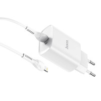 Адаптер мережевий Hoco Type-C to Lightning Cable Smart N14 |Type-C, PD, 20W| (Safety Certified)