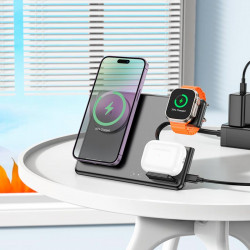 Зарядка Qi HOCO Geek folding 3-in-1 magnetic wireless fast charger CQ1 (iWatch/phone/earphone, 15wqi, 27w Type-C)