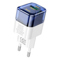 Адаптер мережевий HOCO Platinum dual-port C131A |1USB/1Type-C, 30W/3A, PD/QC|