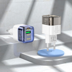 Адаптер мережевий HOCO Platinum dual-port C131A |1USB/1Type-C, 30W/3A, PD/QC|