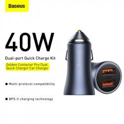Адаптер автомобільний BASEUS Golden Contactor Pro Dual Quick Charger Car Charger |2USB, 5A/40W, QC| (CCJD-A0G)