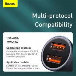 Адаптер автомобільний BASEUS Golden Contactor Pro Dual Quick Charger Car Charger |2USB, 5A/40W, QC| (CCJD-A0G)