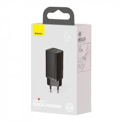 Адаптер мережевий BASEUS GaN2 Lite Quick Charger |1USB/1Type-C, 65W/3A, PD/QC| (CCGAN2L-B02)