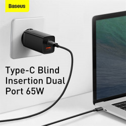 Адаптер мережевий BASEUS GaN2 Lite Quick Charger |1USB/1Type-C, 65W/3A, PD/QC| (CCGAN2L-B02)