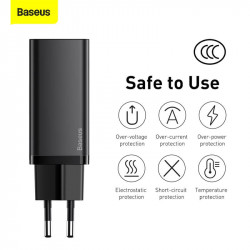 Адаптер мережевий BASEUS GaN2 Lite Quick Charger |1USB/1Type-C, 65W/3A, PD/QC| (CCGAN2L-B02)