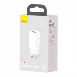 Адаптер мережевий BASEUS GaN2 Lite Quick Charger |1USB/1Type-C, 65W/3A, PD/QC| (CCGAN2L-B02)
