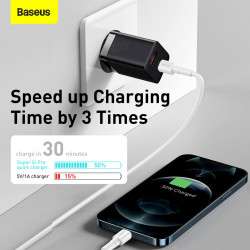 Адаптер мережевий BASEUS Super si Pro Quick Charge |1USB/1Type-C, 30W/3A, PD/QC| (CCSUPP-E02)