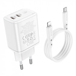 Адаптер мережевий BOROFONE Type-C to Lightning Cable Reacher dual Port charger set BN9 |2Type-C, 35W/3A, PD/QC|