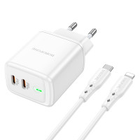 Адаптер мережевий BOROFONE Type-C to Lightning Cable Reacher dual Port charger set BN9 |2Type-C, 35W/3A, PD/QC|
