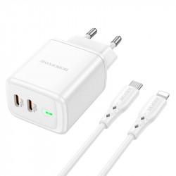 Адаптер мережевий BOROFONE Type-C to Lightning Cable Reacher dual Port charger set BN9 |2Type-C, 35W/3A, PD/QC|