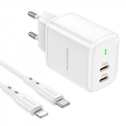 Адаптер мережевий BOROFONE Type-C to Lightning Cable Reacher dual Port charger set BN9 |2Type-C, 35W/3A, PD/QC|