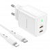 Адаптер мережевий BOROFONE Type-C to Lightning Cable Reacher dual Port charger set BN9 |2Type-C, 35W/3A, PD/QC|
