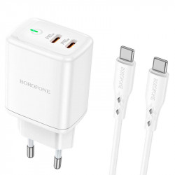 Адаптер мережевий BOROFONE Type-C to Type-C cable Reacher dual Port charger set BN9 |2Type-C, 35W/3A, PD/QC|