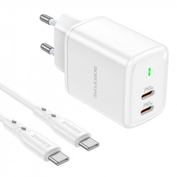 Адаптер мережевий BOROFONE Type-C to Type-C cable Reacher dual Port charger set BN9 |2Type-C, 35W/3A, PD/QC|