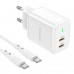 Адаптер мережевий BOROFONE Type-C to Type-C cable Reacher dual Port charger set BN9 |2Type-C, 35W/3A, PD/QC|