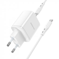 Адаптер мережевий BOROFONE Type-C to Type-C cable Reacher dual Port charger set BN9 |2Type-C, 35W/3A, PD/QC|