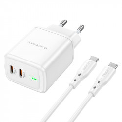 Адаптер мережевий BOROFONE Type-C to Type-C cable Reacher dual Port charger set BN9 |2Type-C, 35W/3A, PD/QC|
