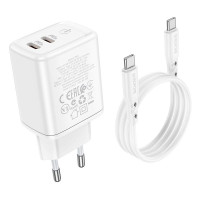 Адаптер мережевий BOROFONE Type-C to Type-C cable Reacher dual Port charger set BN9 |2Type-C, 35W/3A, PD/QC|
