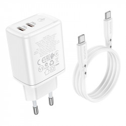 Адаптер мережевий BOROFONE Type-C to Type-C cable Reacher dual Port charger set BN9 |2Type-C, 35W/3A, PD/QC|