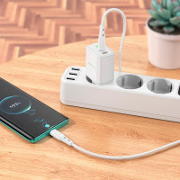 Адаптер мережевий BOROFONE Type-C to Type-C cable Reacher dual Port charger set BN9 |2Type-C, 35W/3A, PD/QC|