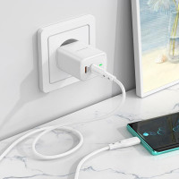 Адаптер мережевий BOROFONE Type-C to Type-C cable Reacher dual Port charger set BN9 |2Type-C, 35W/3A, PD/QC|