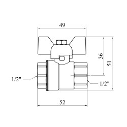 Кран кульовий Karro "Standart+" 1/2" ВВ PN40 метелик, нікельований