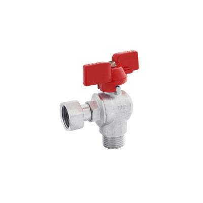 Кран кульовий з накидною гайкою кутовий Karro 1/2" ВЗ PN30 метелик, нікельований Кран кульовий з накидною гайкою кутовий Karro 1/2" ВЗ PN30 метелик, нікельований