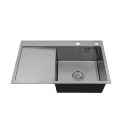 Комплект кухонна мийка Kroner Gebürstet-7849RHM + змішувач Edelstahl Klassisch-ESG03815BLK+ дозатор Spender-016