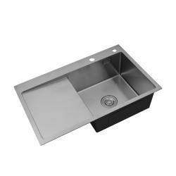 Комплект кухонна мийка Kroner Gebürstet-7849RHM + змішувач Edelstahl Klassisch-ESG03815BLK+ дозатор Spender-016