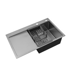Комплект кухонна мийка Kroner Gebürstet-7849RHM + змішувач Edelstahl Klassisch-ESG03815BLK+ дозатор Spender-016