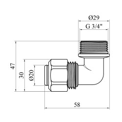 Коліно металопластикове Karro 20х3/4" РЗ нікельоване KR-0612 Коліно металопластикове Karro 20х3/4" РЗ нікельоване KR-0612