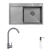 Комплект кухонна мийка Kroner Schwarze-7849RHM PVD + змішувач Edelstahl Klassisch-SCH035PVD + дозатор Spender-026