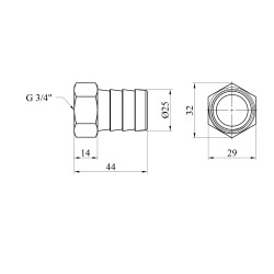 Штуцер Karro 3/4" РВ, D=25 мм нікельований KR-820