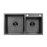Комплект кухонна мийка Kroner Schwarze-7843ZHM PVD + змішувач Edelstahl Klassisch-PVD03817BLK + дозатор Spender-026