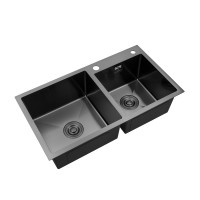 Комплект кухонна мийка Kroner Schwarze-7843ZHM PVD + змішувач Edelstahl Klassisch-PVD03817BLK + дозатор Spender-026