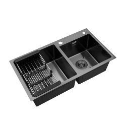 Комплект кухонна мийка Kroner Schwarze-7843ZHM PVD + змішувач Edelstahl Klassisch-PVD03817BLK + дозатор Spender-026