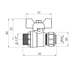 Кран кульовий металопластиковий Karro 16х1/2" РЗ метелик, нікельований