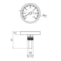 Термометр Karro 1/2" 63 мм 120°С KR-1039