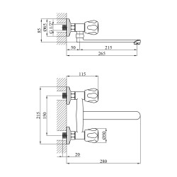 Змішувач для кухні настінний Kroner KRP Hamburg - C040 Змішувач для кухні настінний Kroner KRP Hamburg - C040