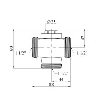 Трьохходовий клапан Karro (DN) 32, d=1 1/2" ЗЗЗ латунний KR-1134