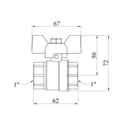 Кран кульовий Karro "Standart+" 1" ВВ PN40 метелик, нікельований