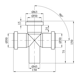 Хрестовина для внутрішньої каналізації Baux 50х50х50/90° Хрестовина для внутрішньої каналізації Baux 50х50х50/90°
