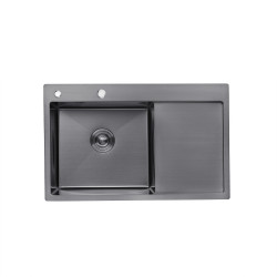Комплект кухонна мийка Kroner Schwarze-7849LHM PVD + змішувач Edelstahl Klassisch-SCH035PVD + дозатор Spender-026