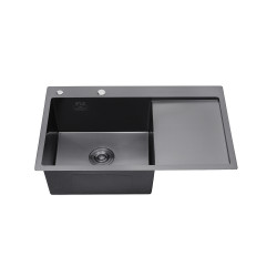 Комплект кухонна мийка Kroner Schwarze-7849LHM PVD + змішувач Edelstahl Klassisch-SCH035PVD + дозатор Spender-026