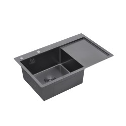 Комплект кухонна мийка Kroner Schwarze-7849LHM PVD + змішувач Edelstahl Klassisch-SCH035PVD + дозатор Spender-026