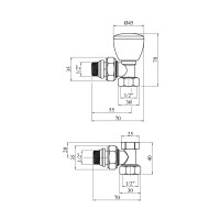 Комплект радіаторних кутових кранів Karro 1/2" ВЗ (верхній+нижній) білі