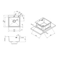 Комплект кухонна мийка Kroner Gebürstet-5050HM + змішувач Küche-C031BLK + дозатор Spender-016