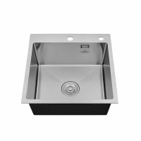 Комплект кухонна мийка Kroner Gebürstet-5050HM + змішувач Küche-C031BLK + дозатор Spender-016