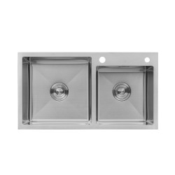 Комплект кухонна мийка Kroner Gebürstet-7843ZHM + змішувач Edelstahl Klassisch-ESG03815BLK + дозатор Spender-016